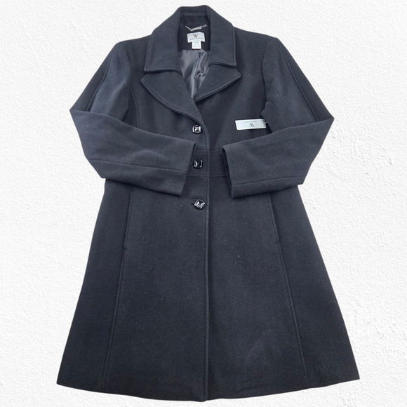 Worthington Black Wool Blend Button Front Winter Dress Coat Size Large NWT - Picture 2 of 11